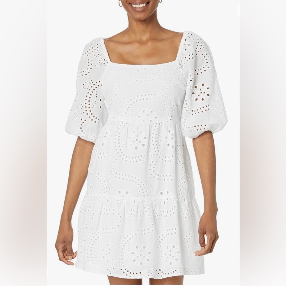 Sanctuary x Revolve Weekender Eyelet Balloon Sleeve Lined White Babydoll Dress